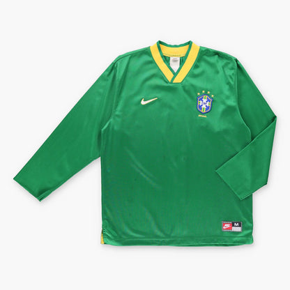 Vintage NIKE Brazil 1997 Goalkeeper Swoosh USA Made Green Long Sleeve Jersey (L)