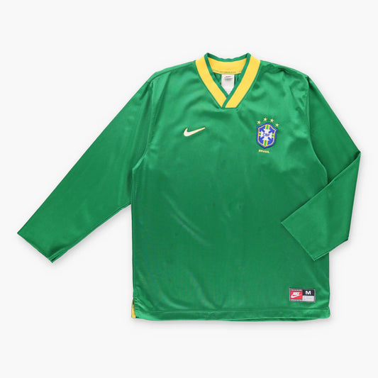 Vintage NIKE Brazil 1997 Goalkeeper Swoosh USA Made Green Long Sleeve Jersey (L)