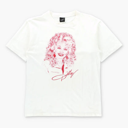 Vintage 90s DOLLY PARTON Red Glitter Graphic White USA Made Single Stitch T-Shirt (M)