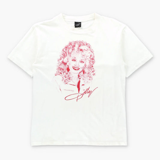 Vintage 90s DOLLY PARTON Red Glitter Graphic White USA Made Single Stitch T-Shirt (M)