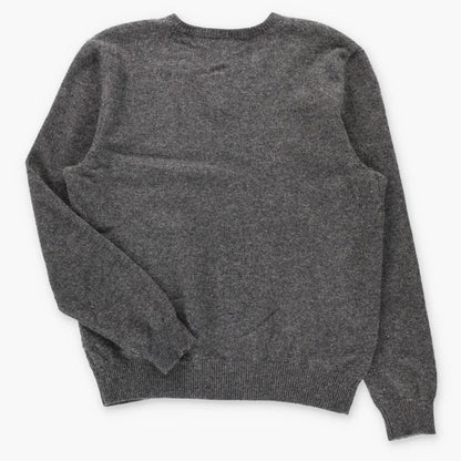 POLO RALPH LAUREN Embroidered Pony Logo Vintage Grey V-Neck Wool Sweater (L)