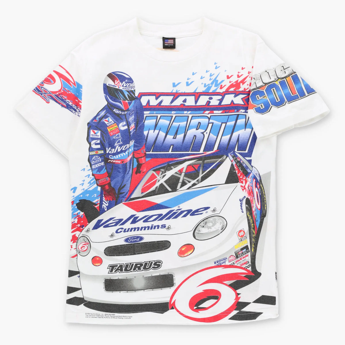 Vintage 1999 Mark Martin "Rock Solid" NASCAR All Over Print USA Made Tee (L)