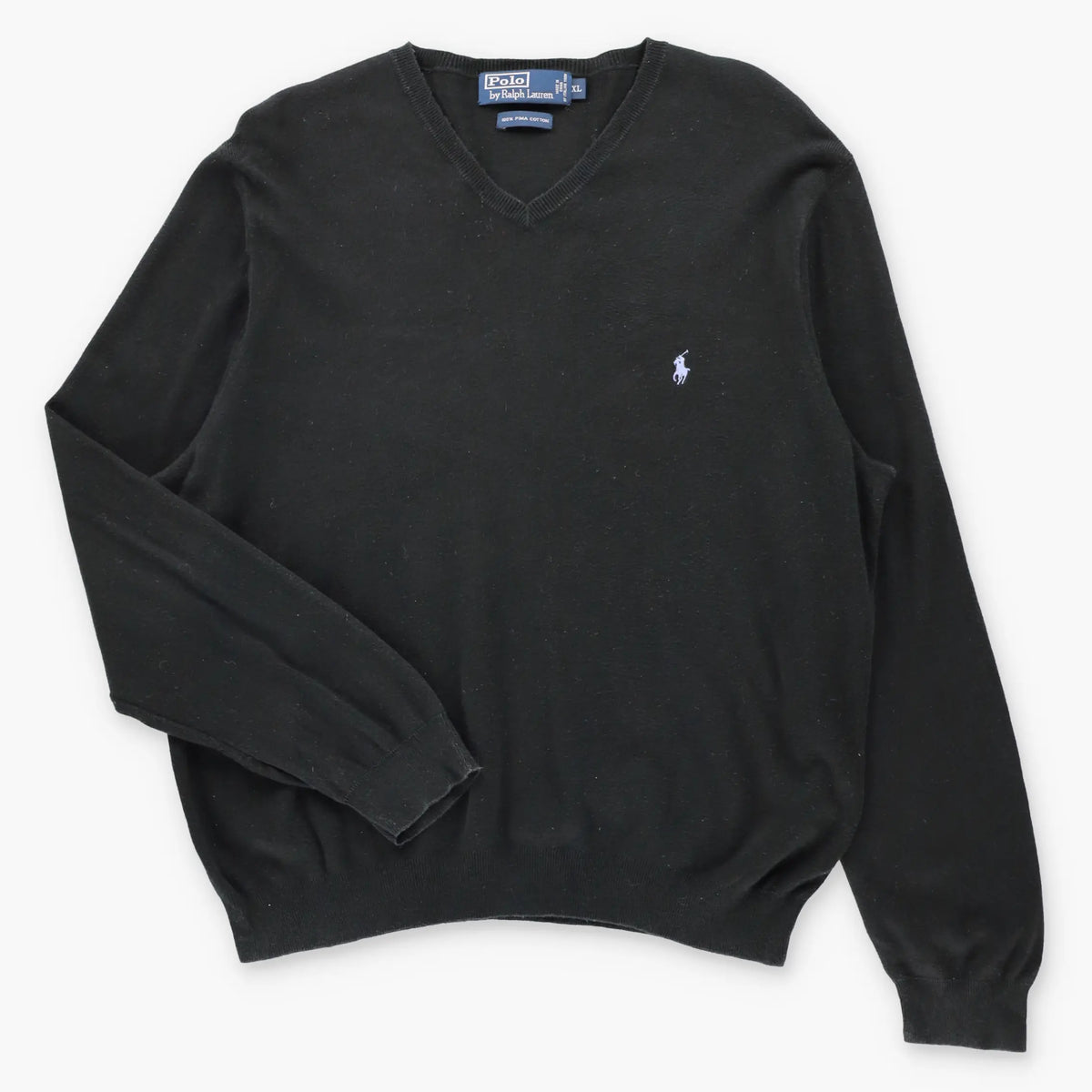 RALPH LAUREN POLO Light Blue Embroidered Pony Logo Black V-Neck Sweater (XL)