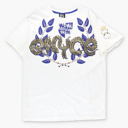 ENYCE Gold Foil Detail Spell Out Logo Studded White T-Shirt (XL)