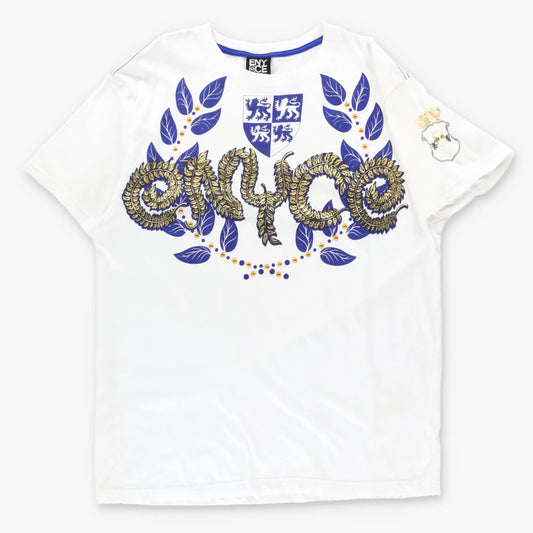 ENYCE Gold Foil Detail Spell Out Logo Studded White T-Shirt (XL)