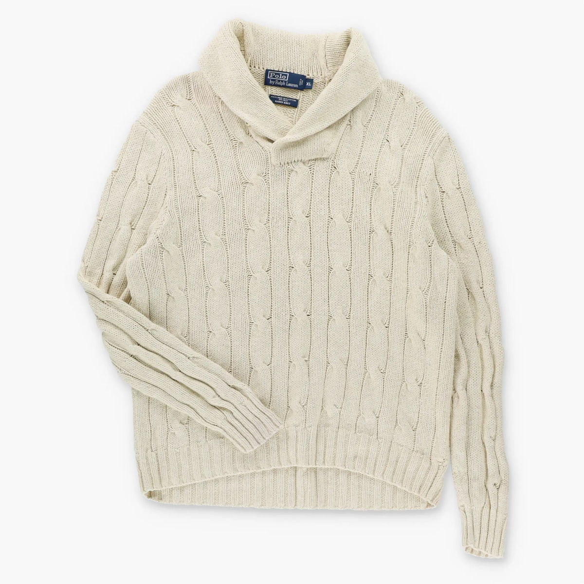 POLO RALPH LAUREN Chunky Cable Knit Shawl Collar Hand Knit Sweater (XL)