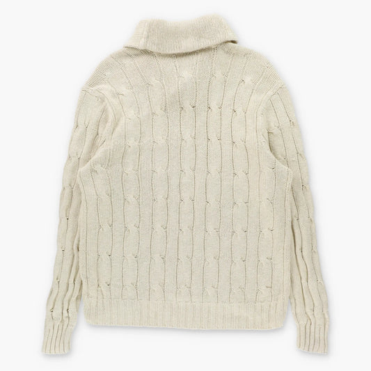 POLO RALPH LAUREN Chunky Cable Knit Shawl Collar Hand Knit Sweater (XL)