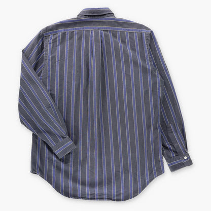 Vintage POLO RALPH LAUREN Blue Embroidered Pony Logo Button Down Striped Shirt Canada Made (L)