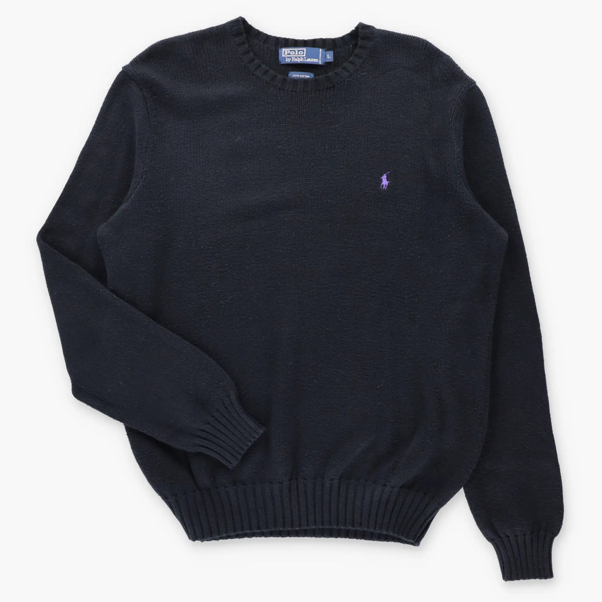 POLO RALPH LAUREN Embroidered Pony Logo Black Knit Sweater (L)