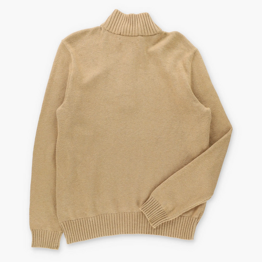 RALPH LAUREN POLO Brown Embroidered Pony Logo 1/4 Zip Tan Knit Sweater (L)