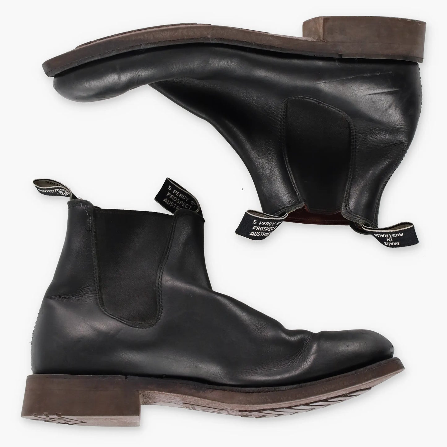 RM WILLIAMS 'Gardener' Black Rubber Sole Chelsea Boots (8.5) Vintage Sole Melbourne