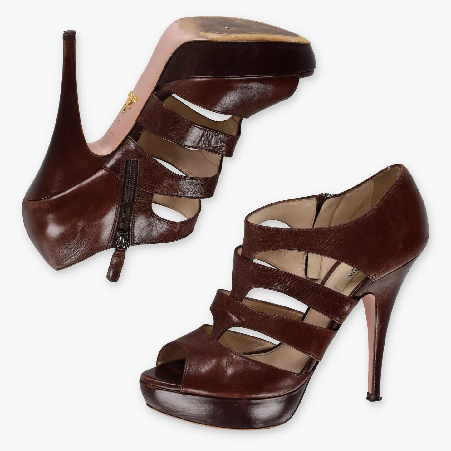 PRADA Caged Platform Brown Italy Made Pump Heels (38) Vintage Sole Melbourne