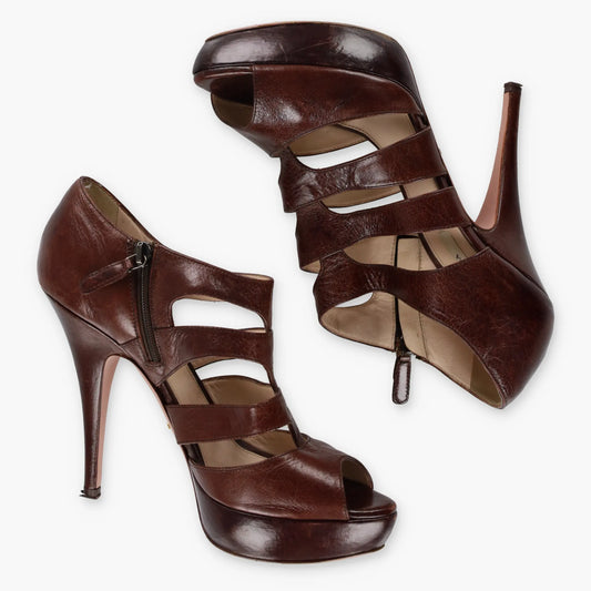 PRADA Caged Platform Brown Italy Made Pump Heels (38) Vintage Sole Melbourne