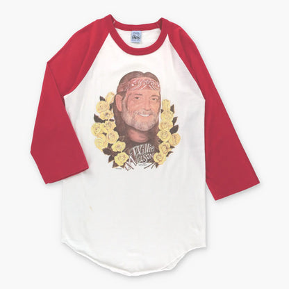 Willie Nelson USA Made Red & White 3/4 Sleeve Raglan Tee (XS) ***COCO Vintage Sole Melbourne