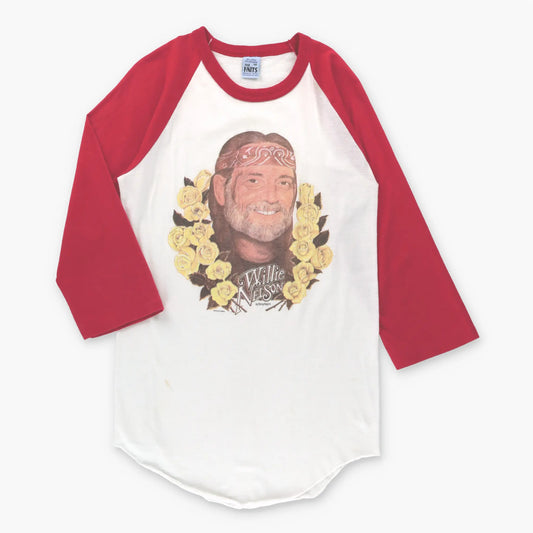 Willie Nelson USA Made Red & White 3/4 Sleeve Raglan Tee (XS) ***COCO Vintage Sole Melbourne