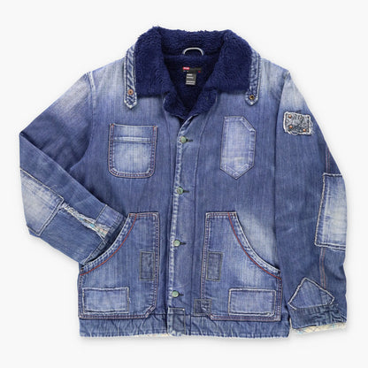 DIESEL Fleece Lined Distressed Patch Denim Jacket Moroccan Made (M) Vintage Sole Melbourne