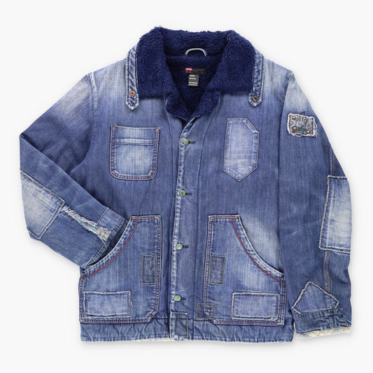 DIESEL Fleece Lined Distressed Patch Denim Jacket Moroccan Made (M) Vintage Sole Melbourne