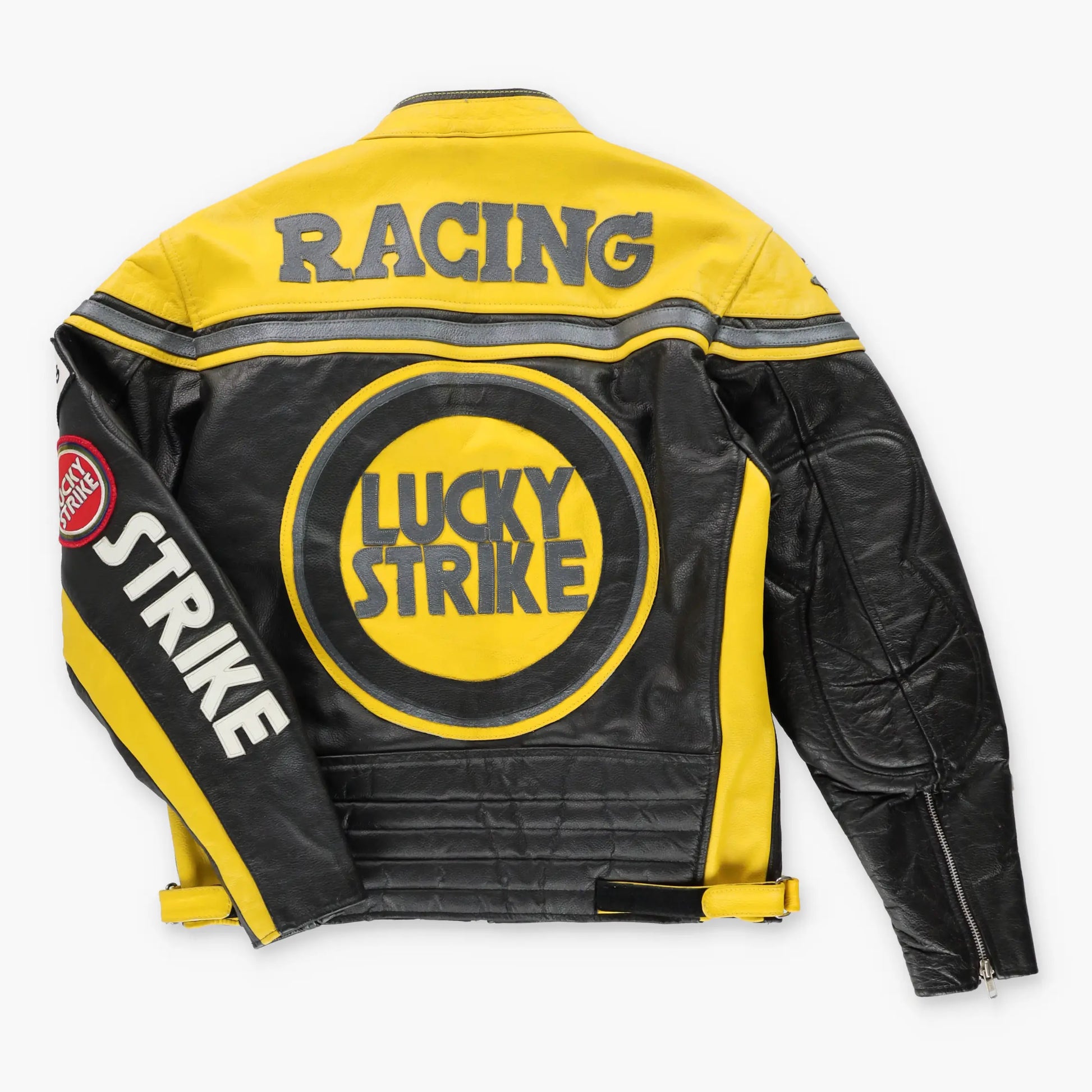 Lucky Strike Black & Yellow Leather Racing Moto Jacket (XS-S) ***COCO Vintage Sole Melbourne