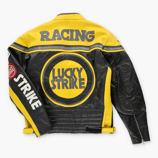 Lucky Strike Black & Yellow Leather Racing Moto Jacket (XS-S) ***COCO Vintage Sole Melbourne