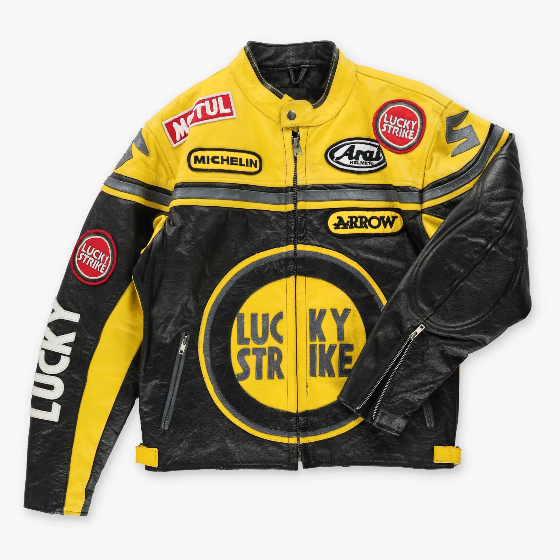 Lucky Strike Black & Yellow Leather Racing Moto Jacket (XS-S) ***COCO Vintage Sole Melbourne