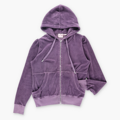 JUICY COUTURE Y2K Velour Puff Sleeve Plum Purple Hooded Tracksuit Jacket (Women's L) Vintage Sole Melbourne