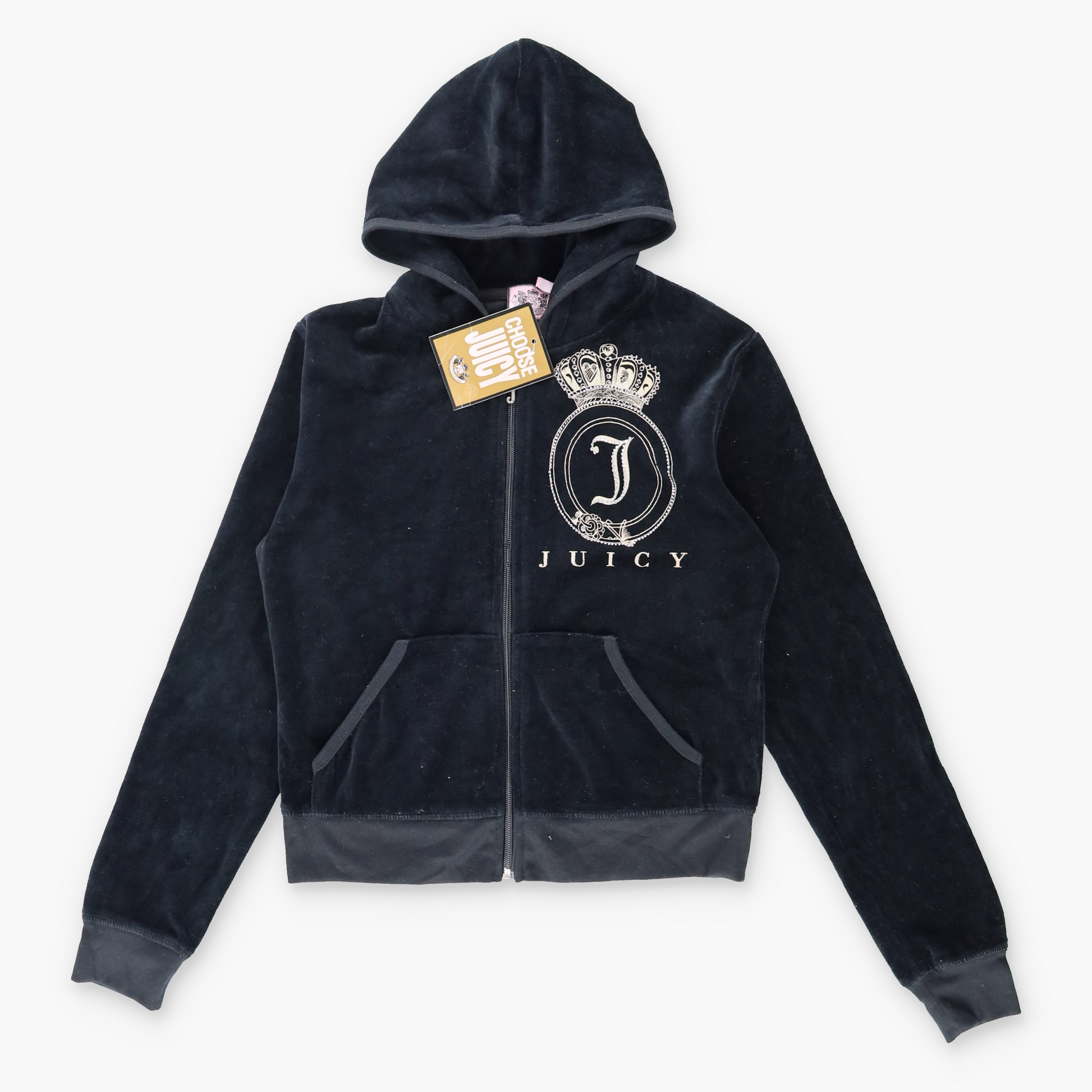 JUICY COUTURE Y2K New With Tags Embellished Velour Black Hooded Tracksuit Jacket (M) Vintage Sole Melbourne