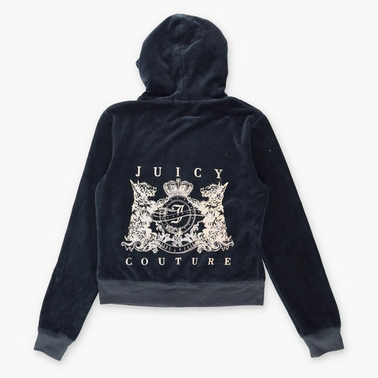 JUICY COUTURE Y2K New With Tags Embellished Velour Black Hooded Tracksuit Jacket (M)
