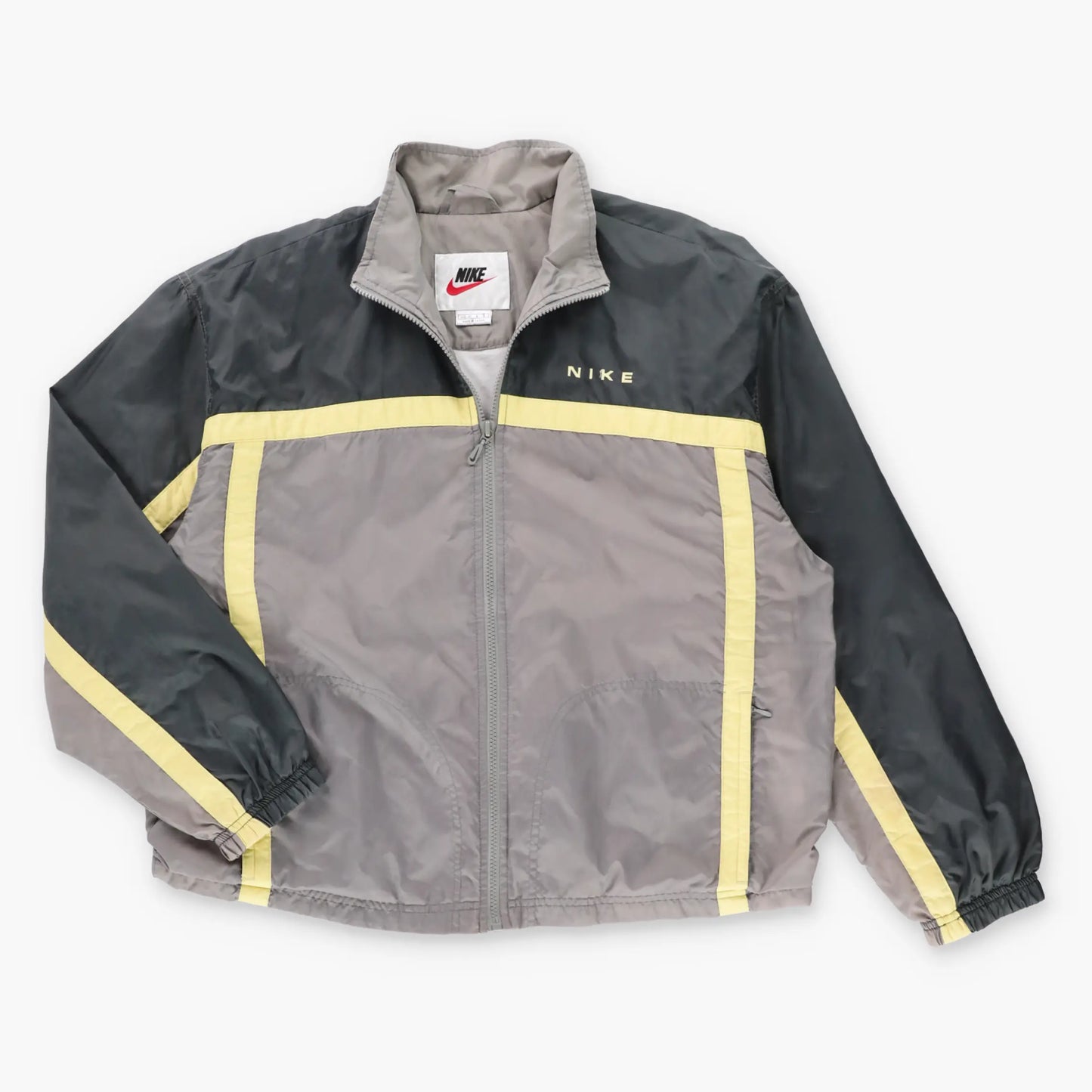 Vintage NIKE Colour Block Grey & Pale Yellow Full Zip Boxy Windbreaker Jacket (L)