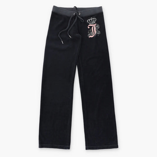 Vintage JUICY COUTURE Embellished Logo Black Velour USA Made Y2K Track Pants (Women's XS-S)
