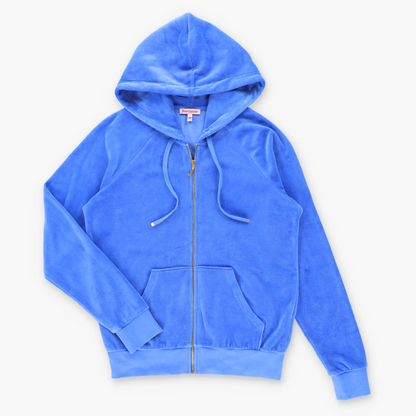 Vintage JUICY COUTURE 'Allure Blue' Embellished Y2K Velour Hoodie Sweatshirt (S)