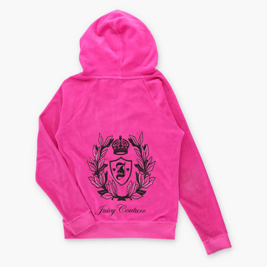 Vintage JUICY COUTURE Embellished Glitter Logo Y2K Hot Pink Hoodie Sweatshirt (Women's M)