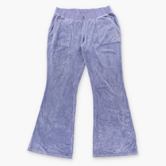 Vintage JUICY COUTURE Periwinkle Velour Embellished Logo Y2K Back Pocket Flare Track Pants (Women's M)
