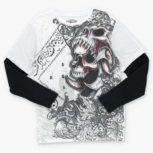 MMA ELITE Y2K Skull Grunge Red Detail Thermal Long Sleeve Tee (M)
