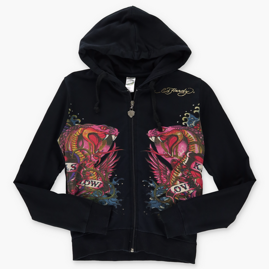 ED HARDY X CHRISTIAN AUDIGIER Y2K Embellished Snake Grunge Zip Up Hoodie Sweatshirt (XXS-XS)