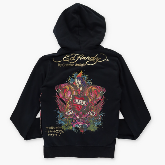 ED HARDY X CHRISTIAN AUDIGIER Y2K Embellished Snake Grunge Zip Up Hoodie Sweatshirt (XXS-XS)