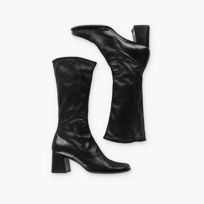 PRADA Black Square Toe Italian Made Soft Leather Boots (8)