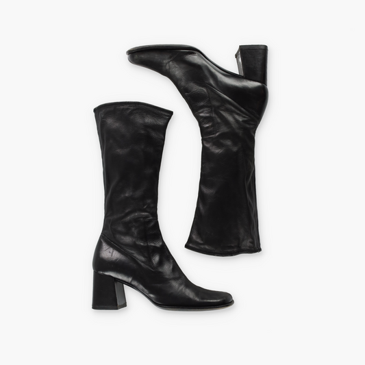 PRADA Black Square Toe Italian Made Soft Leather Boots (8)