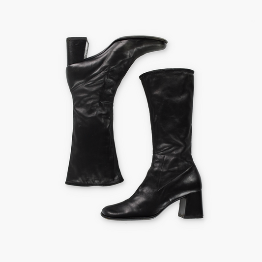 PRADA Black Square Toe Italian Made Soft Leather Boots (8)