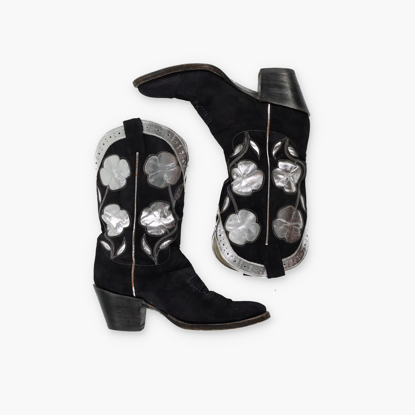 LARRY MAHAN Black & Silver Clovers Cowboy Boots (7)