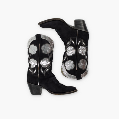 LARRY MAHAN Black & Silver Clovers Cowboy Boots (7)