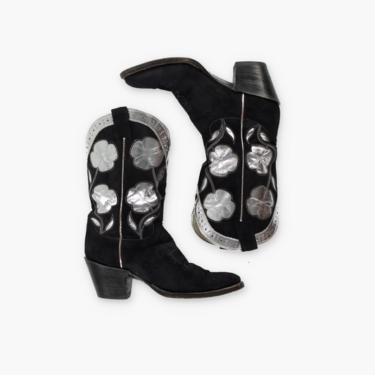 LARRY MAHAN Black & Silver Clovers Cowboy Boots (7)