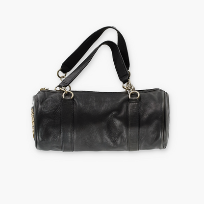JUICY COUTURE Gold Charm Embellished Black Leather Barrel Bag
