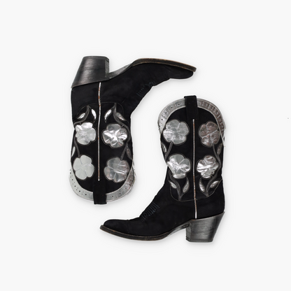 LARRY MAHAN Black & Silver Clovers Cowboy Boots (7)