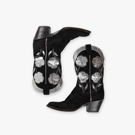 LARRY MAHAN Black & Silver Clovers Cowboy Boots (7)