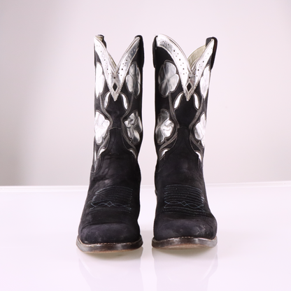 LARRY MAHAN Black & Silver Clovers Cowboy Boots (7)