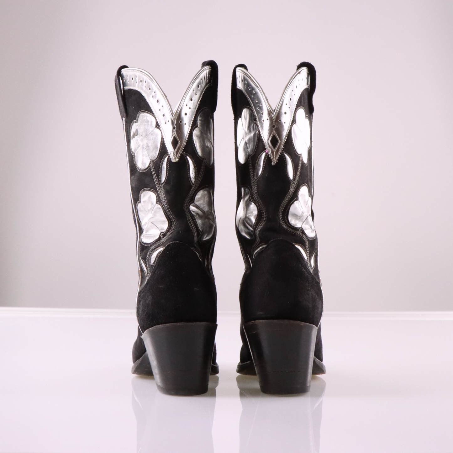 LARRY MAHAN Black & Silver Clovers Cowboy Boots (7)