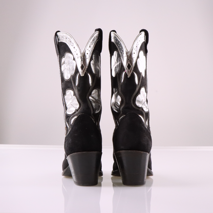 LARRY MAHAN Black & Silver Clovers Cowboy Boots (7)