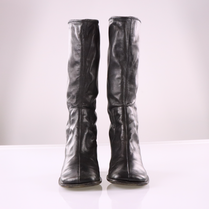 PRADA Black Square Toe Italian Made Soft Leather Boots (8)