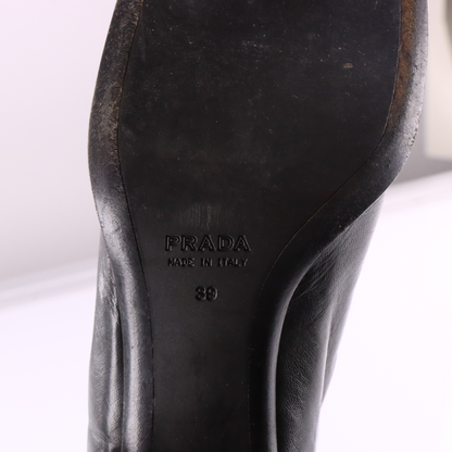 PRADA Black Square Toe Italian Made Soft Leather Boots (8)