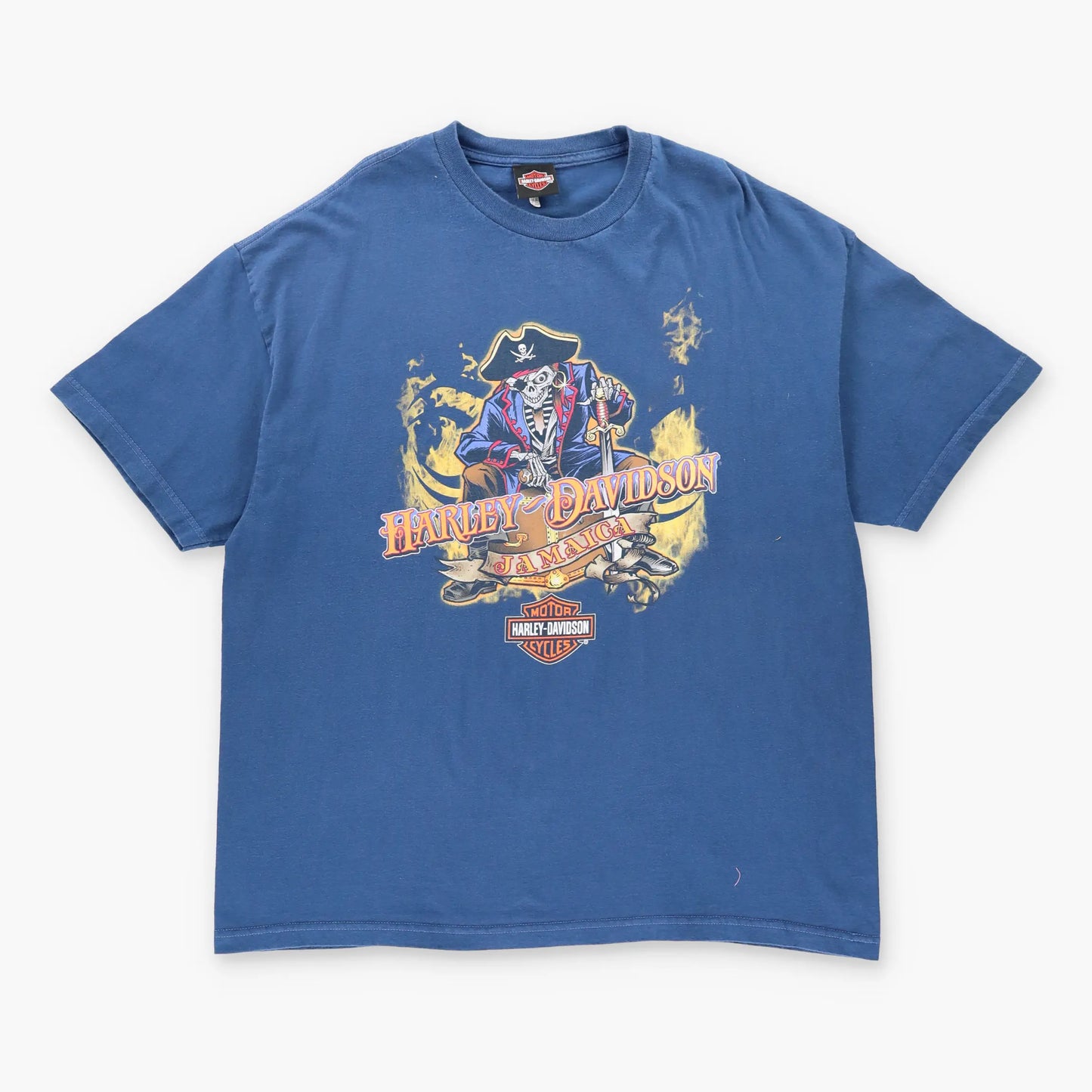 Vintage HARLEY DAVIDSON 'Blackbeard Revenge' Pirate Blue Motorcycle T-Shirt (XXL)